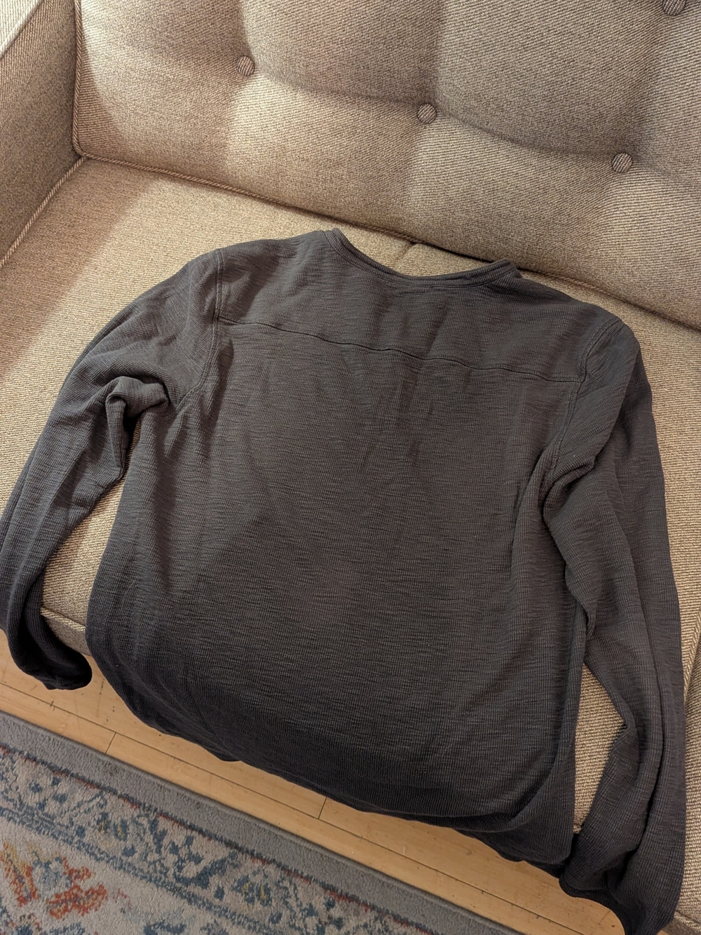 All Saints Men's Long-Sleeve Henley Shirt in Charcoal - Picture 5 of 6